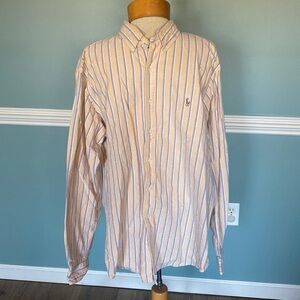 Vintage Ralph Lauren Shirt Men XL Pink Blue Stripe Flesh Pony Old Money Oxford